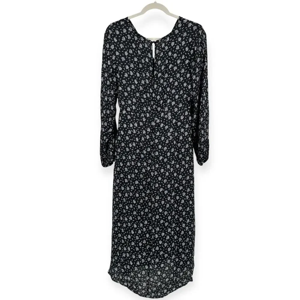 Madewell Floral Ruched Midi Dress in Black Size 8